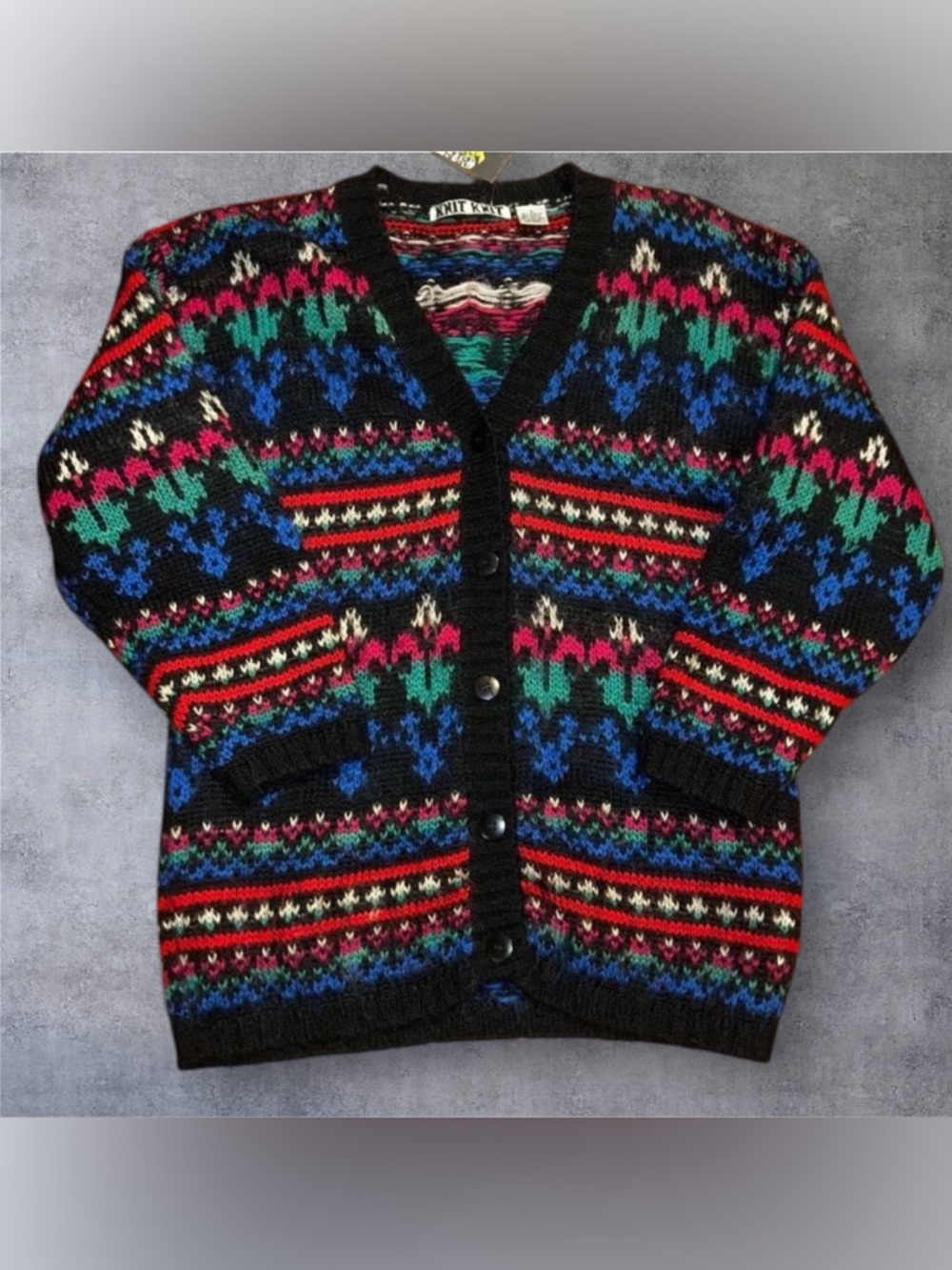 Colorful Knit Cardigan Sweater 80s